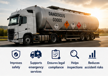 Dangerous goods truck with ADR labels helping transport safety and emergency response